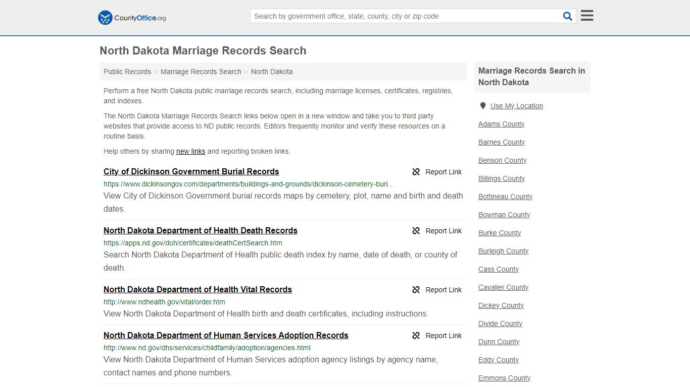 North Dakota Marriage Records Search - County Office